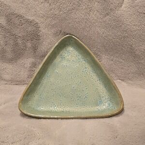 Kotobuki Japanese Green Glaze Triangular Ceramic Trinket Dish Chopsick Rest